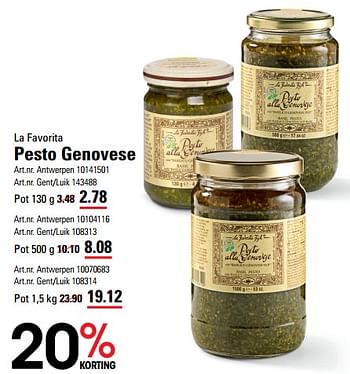 Promotions Pesto genovese - La Favorite - Valide de 14/03/2024 à 30/03/2024 chez Sligro