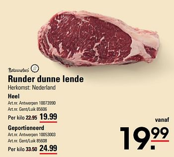 Promoties Runder dunne lende heel - Natuurvlees Nederland - Geldig van 14/03/2024 tot 30/03/2024 bij Sligro