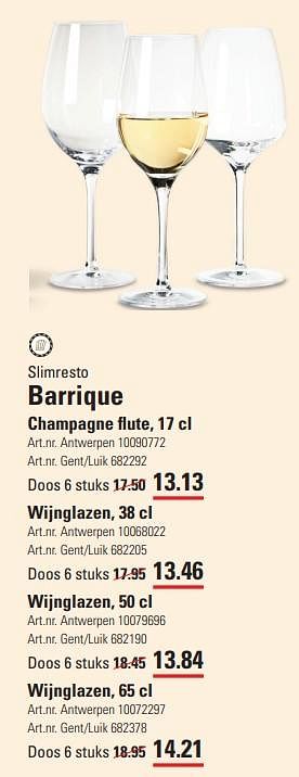Promotions Barrique champagne flute - SlimResto - Valide de 14/03/2024 à 30/03/2024 chez Sligro