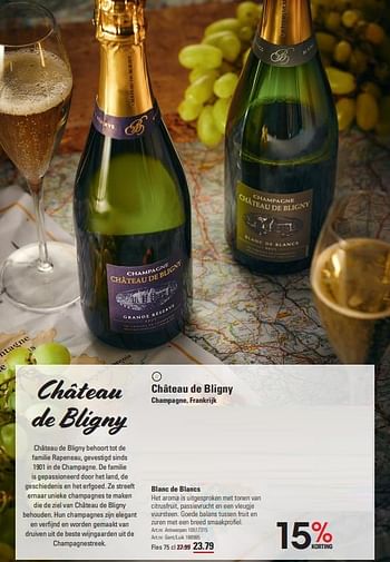 Promoties Château de bligny champagne blanc de blancs - Champagne - Geldig van 14/03/2024 tot 30/03/2024 bij Sligro