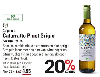 Promoties Colpasso catarratto pinot grigio sicilië - Witte wijnen - Geldig van 14/03/2024 tot 30/03/2024 bij Sligro