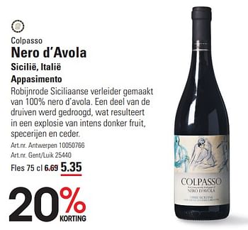 Promoties Colpasso nero d’avola - Rode wijnen - Geldig van 14/03/2024 tot 30/03/2024 bij Sligro