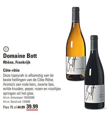 Promoties Domaine bott rhône côte-rôtie - Rode wijnen - Geldig van 14/03/2024 tot 30/03/2024 bij Sligro