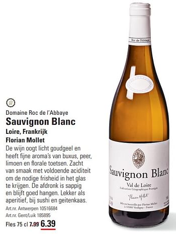 Promoties Domaine roc de l’abbaye sauvignon blanc - Witte wijnen - Geldig van 14/03/2024 tot 30/03/2024 bij Sligro