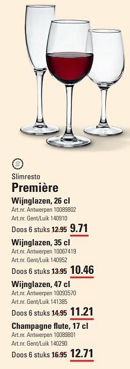Promotions Première wijnglazen - SlimResto - Valide de 14/03/2024 à 30/03/2024 chez Sligro