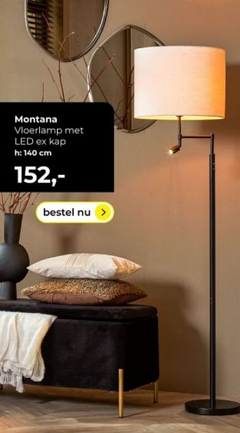 Promoties Montana vloerlamp met led ex kap - Huismerk - Lampidee - Geldig van 14/03/2024 tot 02/04/2024 bij Lampidee