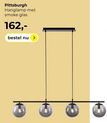 Promoties Pittsburgh hanglamp met smoke glas - Huismerk - Lampidee - Geldig van 14/03/2024 tot 02/04/2024 bij Lampidee