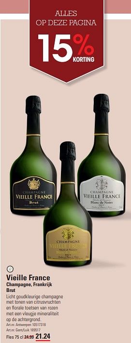 Promoties Vieille france champagne brut - Champagne - Geldig van 14/03/2024 tot 30/03/2024 bij Sligro