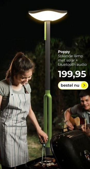 Promoties Poppy staande lamp met solar + bluetooth audio - Huismerk - Lampidee - Geldig van 14/03/2024 tot 02/04/2024 bij Lampidee
