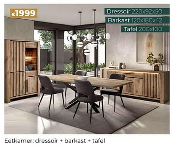 Promoties Eetkamer: dressoir + barkast + tafel - Huismerk - Euroshop - Geldig van 14/03/2024 tot 31/05/2024 bij Euro Shop
