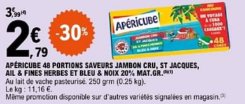 Promoties Apéricube 48 portions saveurs jambon cru, st jacques, ail + fines herbes et bleu + noix - La Vache Qui Rit - Geldig van 19/03/2024 tot 30/03/2024 bij E.Leclerc