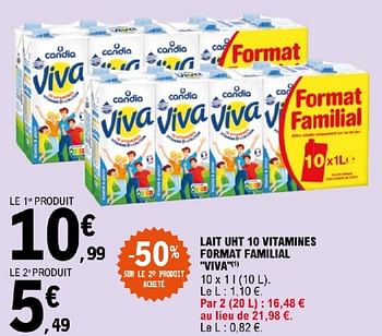 Promoties Lait uht 10 vitamines format familial viva - CANDIA - Geldig van 19/03/2024 tot 30/03/2024 bij E.Leclerc