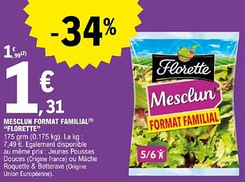 Promoties Mesclun format familial florette - Florette - Geldig van 19/03/2024 tot 30/03/2024 bij E.Leclerc