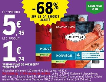 Promotions Saumon fumé de norvège delpeyrat - Delpeyrat - Valide de 19/03/2024 à 30/03/2024 chez E.Leclerc