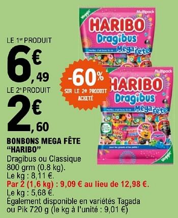 Promoties Bonbons mega fete haribo - Haribo - Geldig van 19/03/2024 tot 30/03/2024 bij E.Leclerc