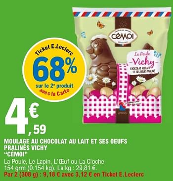 Promoties Pralies au chocolat au lait et ses oeufs pralinés vichy cémoi - Cémoi - Geldig van 19/03/2024 tot 30/03/2024 bij E.Leclerc