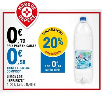 Promoties Limonade sprink`s - Sprink's - Geldig van 19/03/2024 tot 30/03/2024 bij E.Leclerc