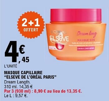 Promotions Masque capillaire elseve de l`oreal paris - L'Oreal Paris - Valide de 19/03/2024 à 30/03/2024 chez E.Leclerc