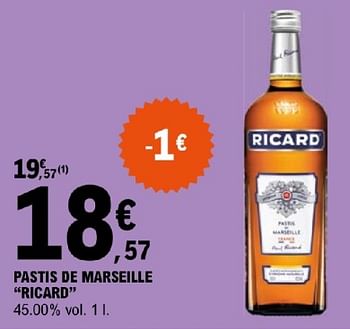 Promoties Pastis de marseille ricard - Ricard - Geldig van 19/03/2024 tot 30/03/2024 bij E.Leclerc