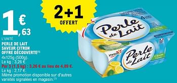 Promoties Perle de lait saveur citron offre découverte - Yoplait - Geldig van 19/03/2024 tot 30/03/2024 bij E.Leclerc