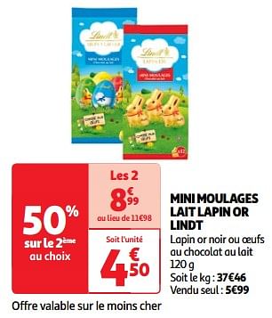 Promotions Mini moulages lait lapin or lindt - Lindt - Valide de 19/03/2024 à 01/04/2024 chez Auchan Ronq