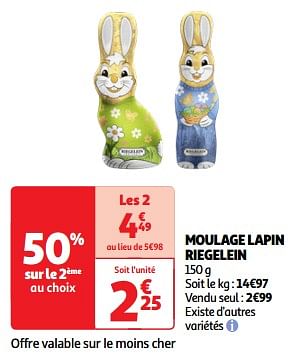 Promoties Moulage lapin riegelein - Riegelein - Geldig van 19/03/2024 tot 01/04/2024 bij Auchan