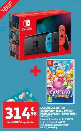 Promotions La console switch standard + le jeu switch princess peach showtime ! - Nintendo - Valide de 19/03/2024 à 01/04/2024 chez Auchan Ronq