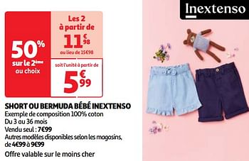 Promotions Short ou bermuda bébé inextenso - Inextenso - Valide de 19/03/2024 à 01/04/2024 chez Auchan Ronq