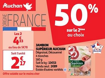 Promotions Jambon supérieur auchan - Produit Maison - Auchan Ronq - Valide de 19/03/2024 à 01/04/2024 chez Auchan Ronq