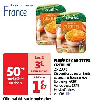 Promotions Purée de carottes créaline - CREALINE - Valide de 19/03/2024 à 01/04/2024 chez Auchan Ronq