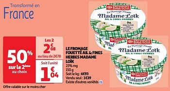 Promotions Le fromage fouetté ail + fines herbes madame loïk - Paysan Breton - Valide de 19/03/2024 à 01/04/2024 chez Auchan Ronq
