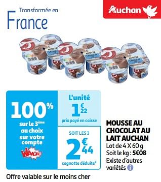 Promoties Mousse au chocolat au lait auchan - Huismerk - Auchan - Geldig van 19/03/2024 tot 01/04/2024 bij Auchan