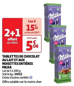 Promotions Tablettes de chocolat au lait et aux noisettes entières milka - Milka - Valide de 19/03/2024 à 01/04/2024 chez Auchan Ronq