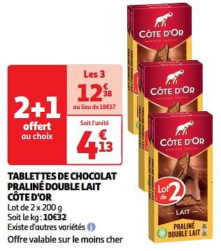 Promotions Tablettes de chocolat praliné double lait côte d`or - Cote D'Or - Valide de 19/03/2024 à 01/04/2024 chez Auchan Ronq