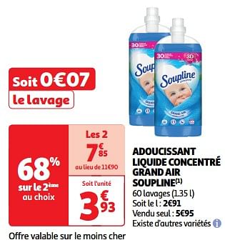 Promoties Adoucissant liquide concentré grand air soupline - Soupline - Geldig van 19/03/2024 tot 01/04/2024 bij Auchan