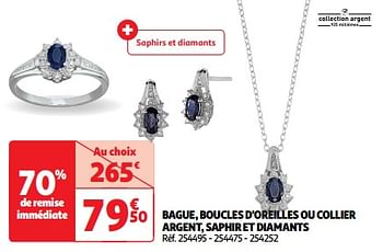 Promoties Bague, boucles d`oreilles ou collier argent, saphir et diamants - Huismerk - Auchan - Geldig van 19/03/2024 tot 01/04/2024 bij Auchan