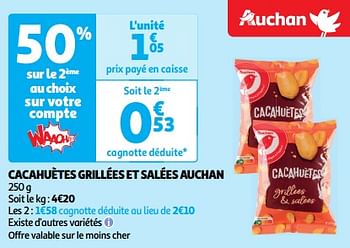 Promoties Cacahuètes grillées et salées auchan - Huismerk - Auchan - Geldig van 19/03/2024 tot 01/04/2024 bij Auchan
