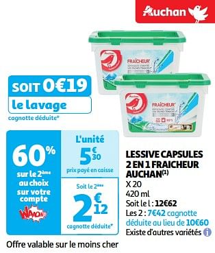 Promoties Lessive capsules 2 en 1 fraicheur auchan - Huismerk - Auchan - Geldig van 19/03/2024 tot 01/04/2024 bij Auchan