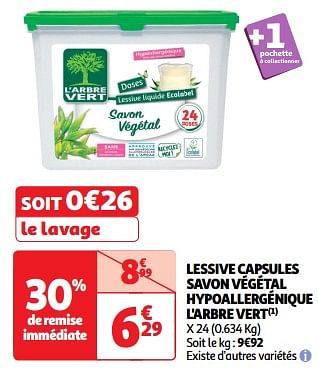 Promotions Lessive capsules savon végétal hypoallergénique l`arbre vert - L'arbre vert - Valide de 19/03/2024 à 01/04/2024 chez Auchan Ronq