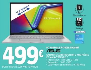 Promotions Asus pc portable r1700za-bx280w - Asus - Valide de 19/03/2024 à 30/03/2024 chez E.Leclerc