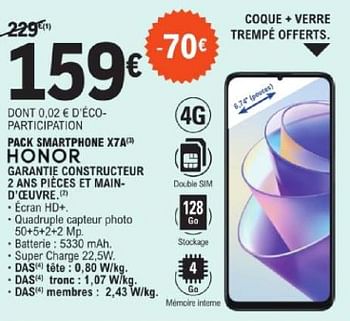 Promotions Honor pack smartphone x7a - Honor - Valide de 19/03/2024 à 30/03/2024 chez E.Leclerc