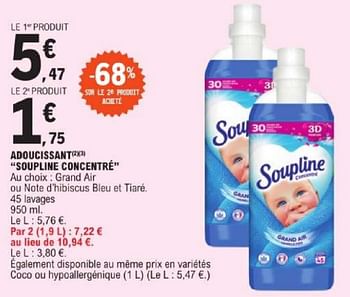 Promoties Adoucissant soupline concentré - Soupline - Geldig van 19/03/2024 tot 30/03/2024 bij E.Leclerc