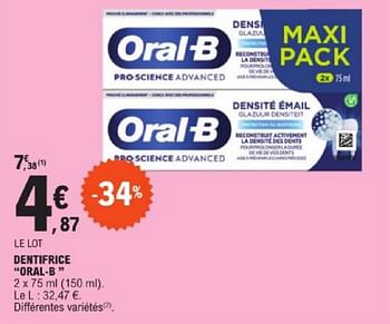 Promotions Dentifrice oral-b - Oral-B - Valide de 19/03/2024 à 30/03/2024 chez E.Leclerc