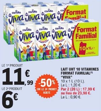 Promotions Lait uht 10 vitamines format familial viva - Viva - Valide de 19/03/2024 à 30/03/2024 chez E.Leclerc