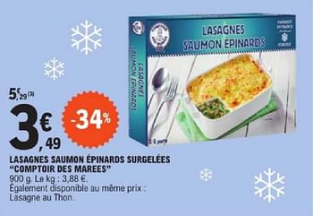 Promotions Lasagnes saumon épinards surgelées comptoir des marees - Comptoir des Marées - Valide de 19/03/2024 à 30/03/2024 chez E.Leclerc