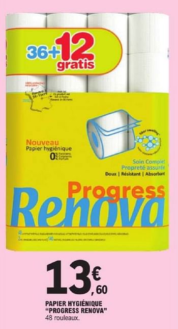 Promotions Papier hygienique progress renova - Renova - Valide de 19/03/2024 à 30/03/2024 chez E.Leclerc