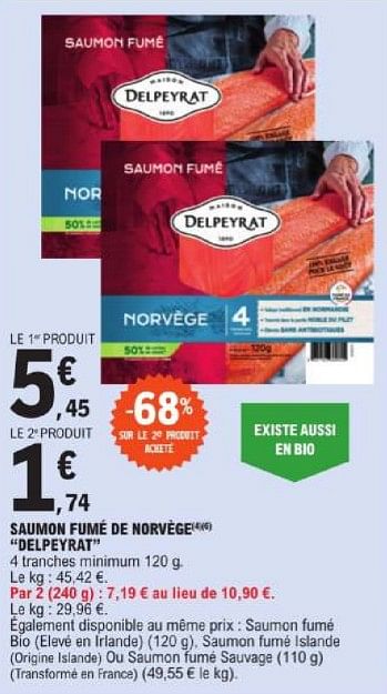 Promotions Saumon fume de norvege delpeyrat - Delpeyrat - Valide de 19/03/2024 à 30/03/2024 chez E.Leclerc