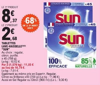 Promotions Tablettes lave-vaisselle sun - Sun - Valide de 19/03/2024 à 30/03/2024 chez E.Leclerc