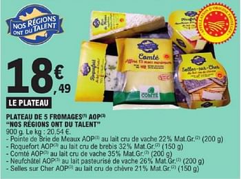 Promoties Plateau de 5 fromages aop nos régions ont du talent - Nos Régions ont du Talent - Geldig van 19/03/2024 tot 30/03/2024 bij E.Leclerc