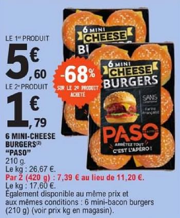 Promotions 6 mini cheese burgers paso - Paso - Valide de 19/03/2024 à 30/03/2024 chez E.Leclerc